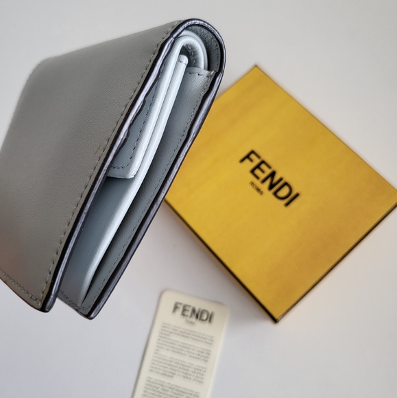 Fendi Gray Bifold Compact Leather Wallet - Picture 5 of 12